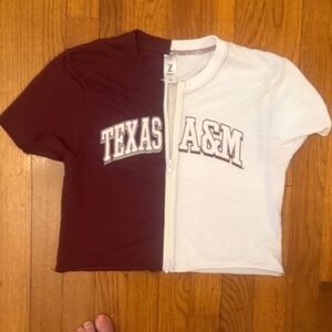 Texas A&M Split Zip Crop Tee - Maroon & White